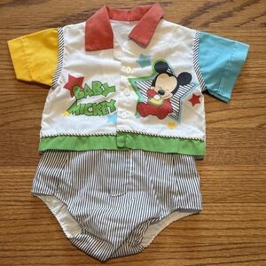 Rare Vintage 1990's Mickey‎ Mouse Pluto Romper Set Disney Babies 3-6 months